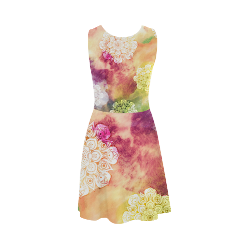 Watercolor LOTUS MANDALA Pattern - grunge style Atalanta Sundress (Model D04)