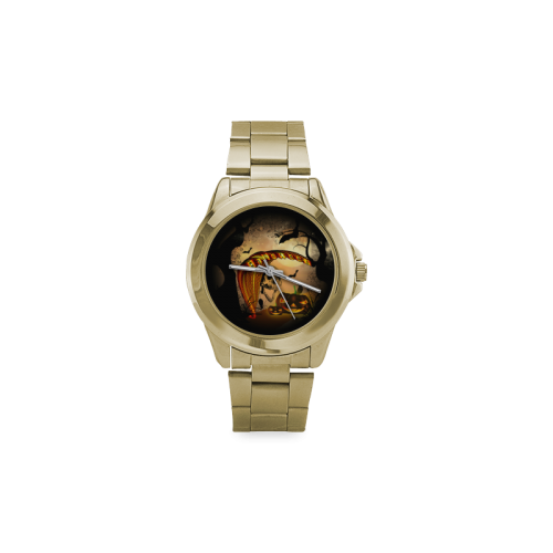 Funny halloween design with skull and pumpkin Custom Gilt Watch(Model 101)