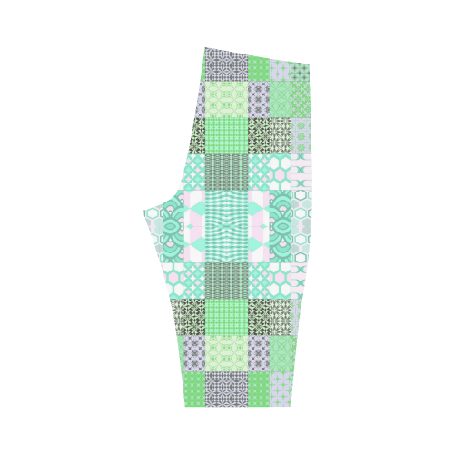 Shapes Pattern Mix - Green Cyan Hestia Cropped Leggings (Model L03)