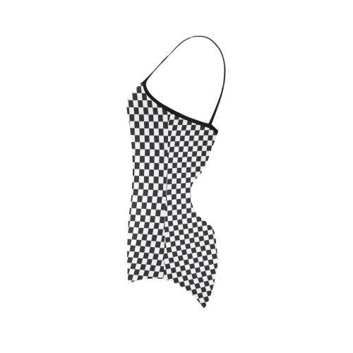 RACING / CHESS SQUARES pattern - black Strap Swimsuit ( Model S05)