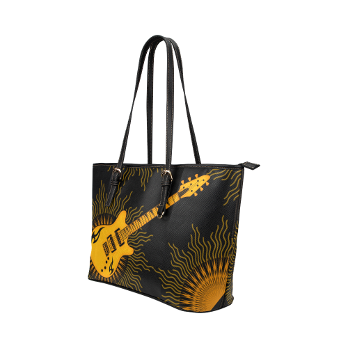 Tribal Sun Guitar by ArtformDesigns Leather Tote Bag/Small (Model 1651)