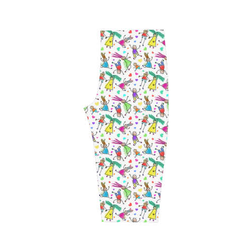 Multicolored HAPPY PEOPLE Line Drawing Hestia Cropped Leggings (Model L03)