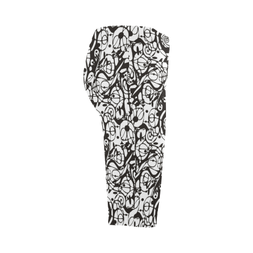 Crazy Spiral Shapes Pattern - Black White Hestia Cropped Leggings (Model L03)