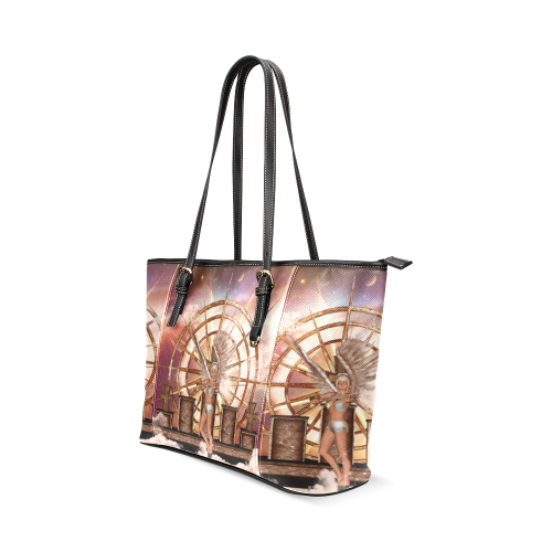 Beautiful angel in the sky Leather Tote Bag/Small (Model 1640)