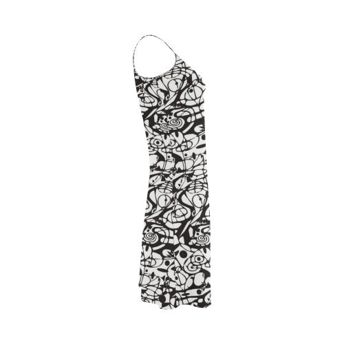 Crazy Spiral Shapes Pattern - Black White Alcestis Slip Dress (Model D05)