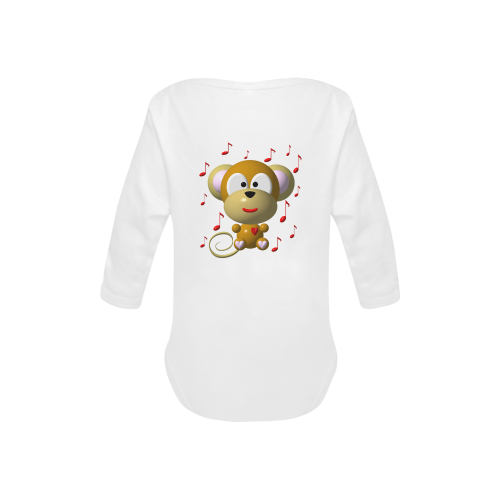 Cute Critters With Heart: Musical Monkey - White Baby Powder Organic Long Sleeve One Piece (Model T27)