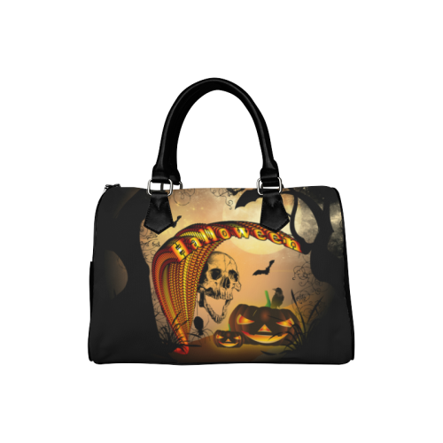 Funny halloween design with skull and pumpkin Boston Handbag (Model 1621)