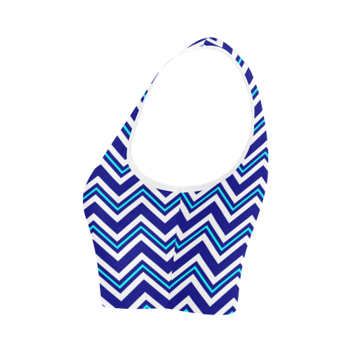 Aqua White and Navy Chevron Women's Crop Top (Model T42)