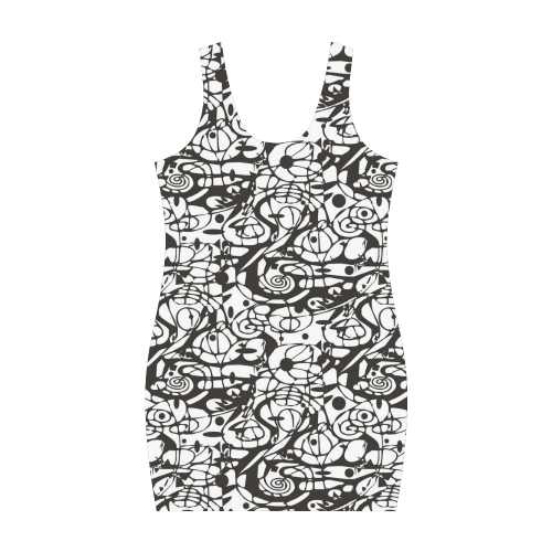 Crazy Spiral Shapes Pattern - Black White Medea Vest Dress (Model D06)