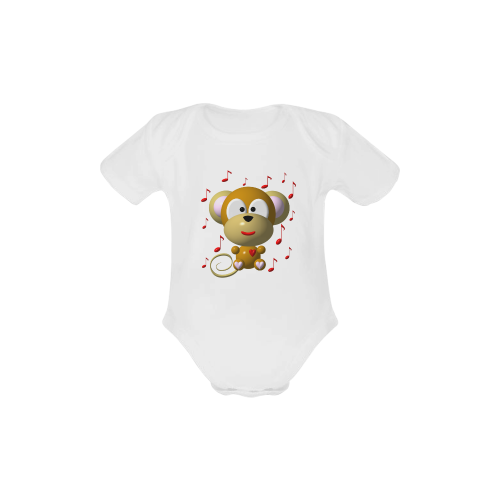 Cute Critters With Heart: Musical Monkey - White Baby Powder Organic Short Sleeve One Piece (Model T28)