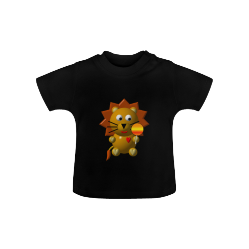 Cute Critters With Heart: Lion With A Lollipop - Black Baby Classic T-Shirt (Model T30)