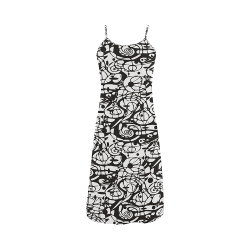 Crazy Spiral Shapes Pattern - Black White Alcestis Slip Dress (Model D05)