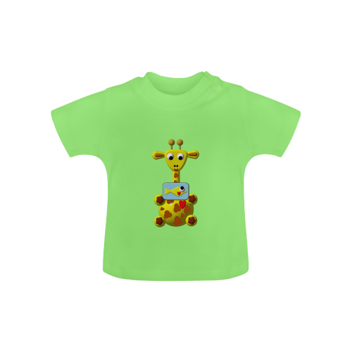 Cute Critters With Heart: Giraffe And Goldfish - Green Baby Classic T-Shirt (Model T30)