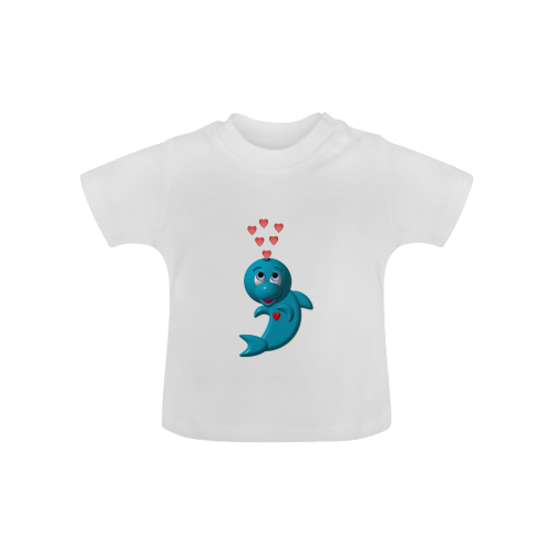 Cute Critters With Heart: Darling Dolphin - White Baby Classic T-Shirt (Model T30)