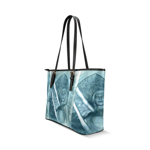 The angel with sword Leather Tote Bag/Small (Model 1640)