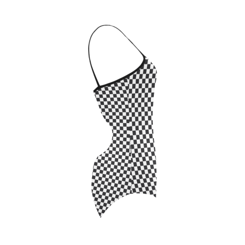 RACING / CHESS SQUARES pattern - black Strap Swimsuit ( Model S05)