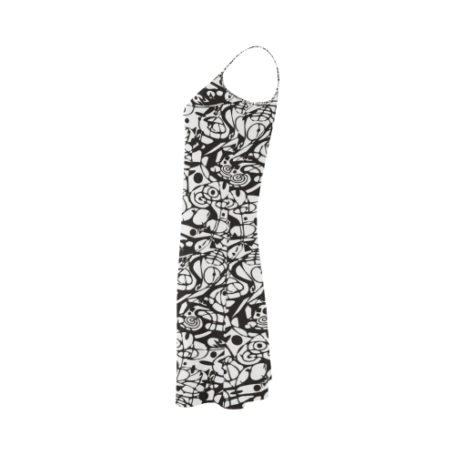 Crazy Spiral Shapes Pattern - Black White Alcestis Slip Dress (Model D05)