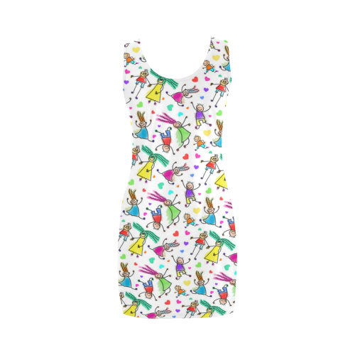 Multicolored HAPPY PEOPLE Line Drawing Medea Vest Dress (Model D06)