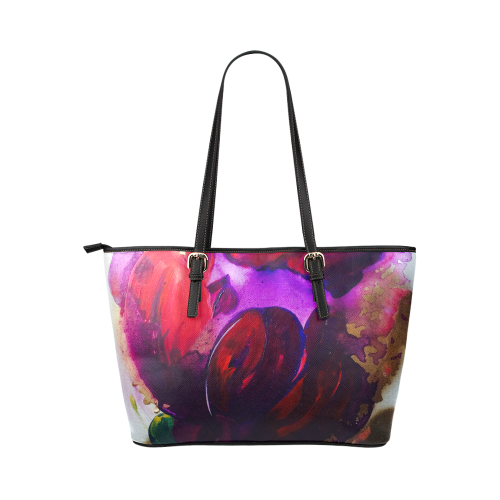 Purple Poppies Flowers Leather Tote Bag/Small (Model 1651)