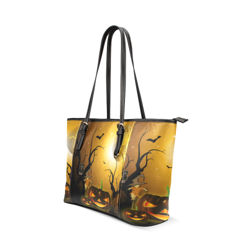 Halloween, Funny scarecrow with punpkin Leather Tote Bag/Small (Model 1640)