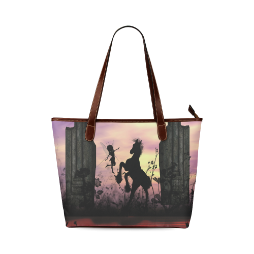 Wonderful fairy with foal in the sunset Shoulder Tote Bag (Model 1646)