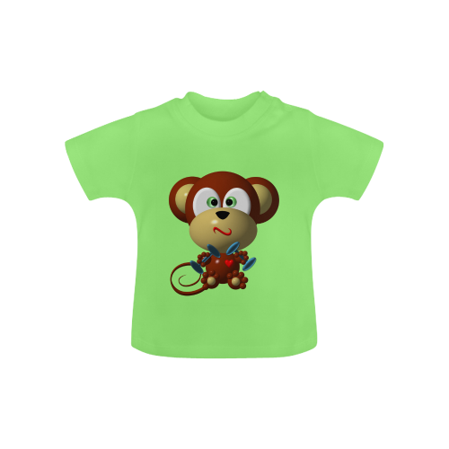 Cute Critters With Heart: Mystified Monkey - Green Baby Classic T-Shirt (Model T30)