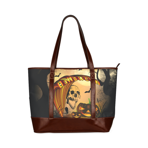 Funny halloween design with skull and pumpkin Tote Handbag (Model 1642)