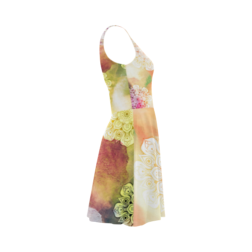 Watercolor LOTUS MANDALA Pattern - grunge style Atalanta Sundress (Model D04)