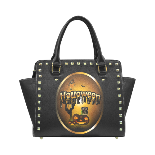 Halloween, funny pumpkin Rivet Shoulder Handbag (Model 1645)
