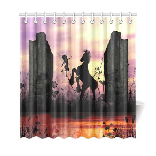 Wonderful fairy with foal in the sunset Shower Curtain 69"x72"