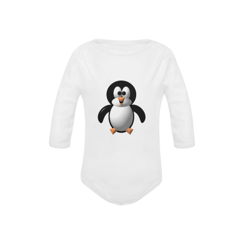Cute Critters With Heart: Perky Penguin - White Baby Powder Organic Long Sleeve One Piece (Model T27)
