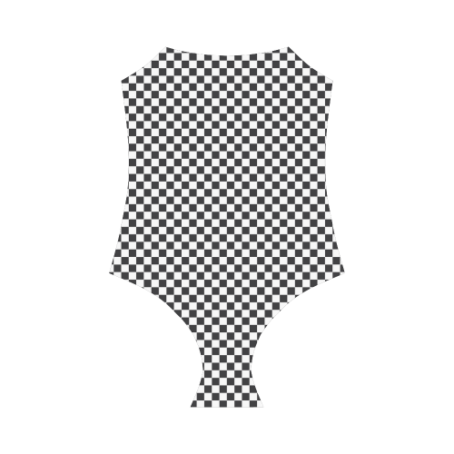 RACING / CHESS SQUARES pattern - black Strap Swimsuit ( Model S05)