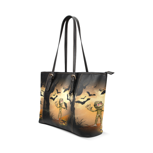 Funny mummy with crow Leather Tote Bag/Small (Model 1640)