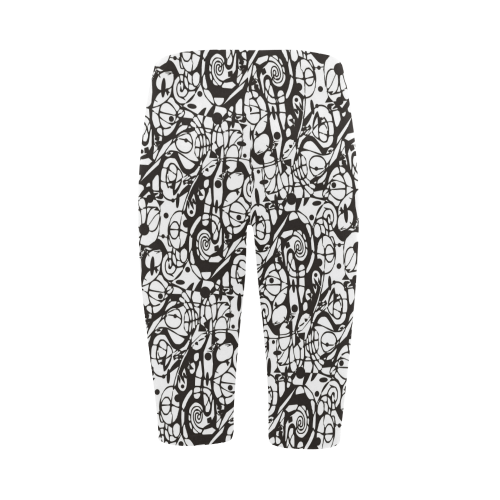 Crazy Spiral Shapes Pattern - Black White Hestia Cropped Leggings (Model L03)