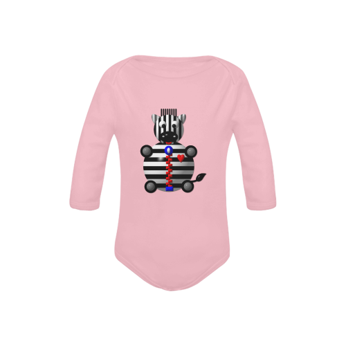Cute Critters With Heart: Zebra With A Zipper - Pink Baby Powder Organic Long Sleeve One Piece (Model T27)