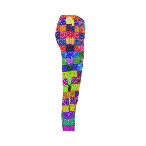 Lovely Hearts Mosaic Pattern - Grunge Colored Capri Legging (Model L02)