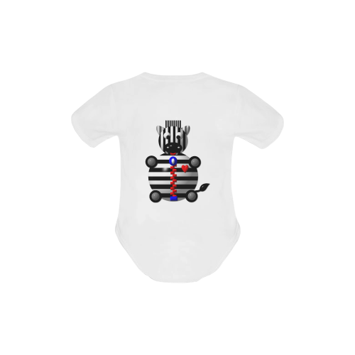 Cute Critters With Heart: Zebra With A Zipper - White Baby Powder Organic Short Sleeve One Piece (Model T28)