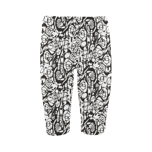 Crazy Spiral Shapes Pattern - Black White Hestia Cropped Leggings (Model L03)