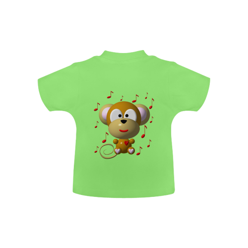 Cute Critters With Heart: Musical Monkey - Green Baby Classic T-Shirt (Model T30)