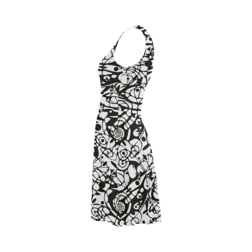 Crazy Spiral Shapes Pattern - Black White Atalanta Sundress (Model D04)