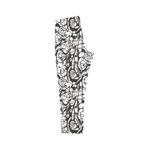 Crazy Spiral Shapes Pattern - Black White Capri Legging (Model L02)