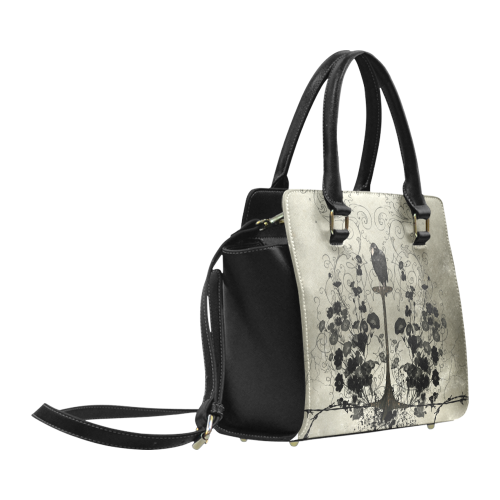 Crow with flowers on vintage background Classic Shoulder Handbag (Model 1653)