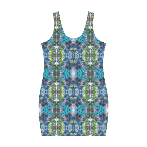 Fractal Kaleidoscope Mosaic -  Cyan Green Medea Vest Dress (Model D06)