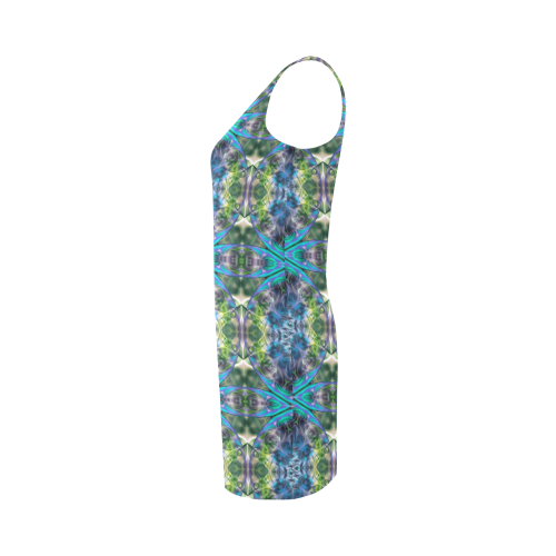 Fractal Kaleidoscope Mosaic -  Cyan Green Medea Vest Dress (Model D06)