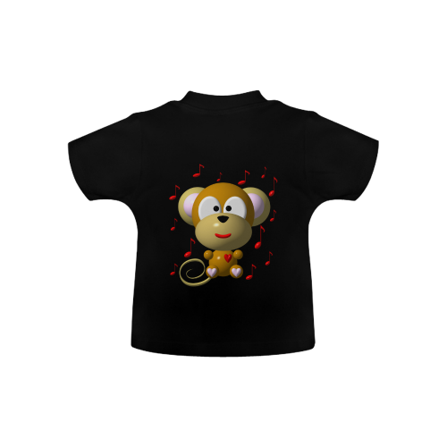 Cute Critters With Heart: Musical Monkey - Black Baby Classic T-Shirt (Model T30)