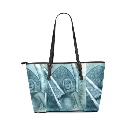 The angel with sword Leather Tote Bag/Small (Model 1640)