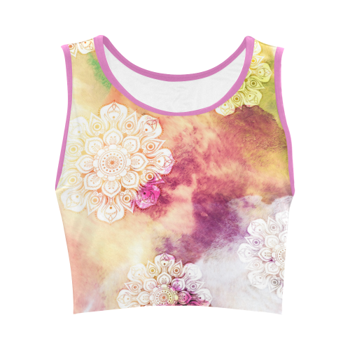 Watercolor LOTUS MANDALA Pattern - grunge style Women's Crop Top (Model T42)