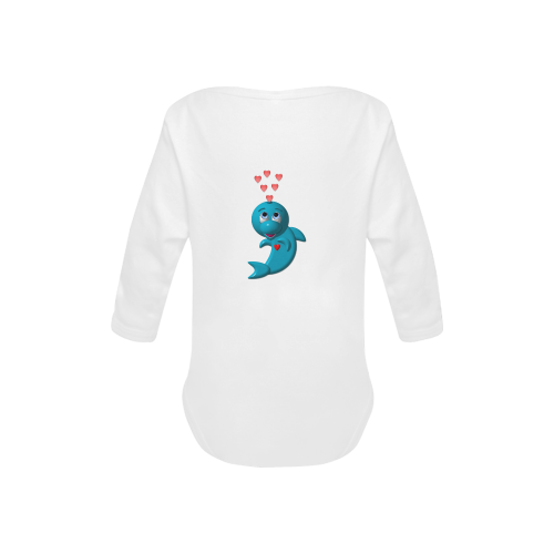 Cute Critters With Heart: Darling Dolphin - White Baby Powder Organic Long Sleeve One Piece (Model T27)