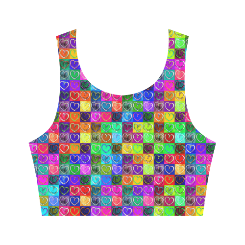 Lovely Hearts Mosaic Pattern - Grunge Colored Women's Crop Top (Model T42)