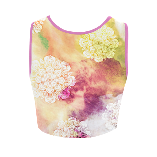 Watercolor LOTUS MANDALA Pattern - grunge style Women's Crop Top (Model T42)